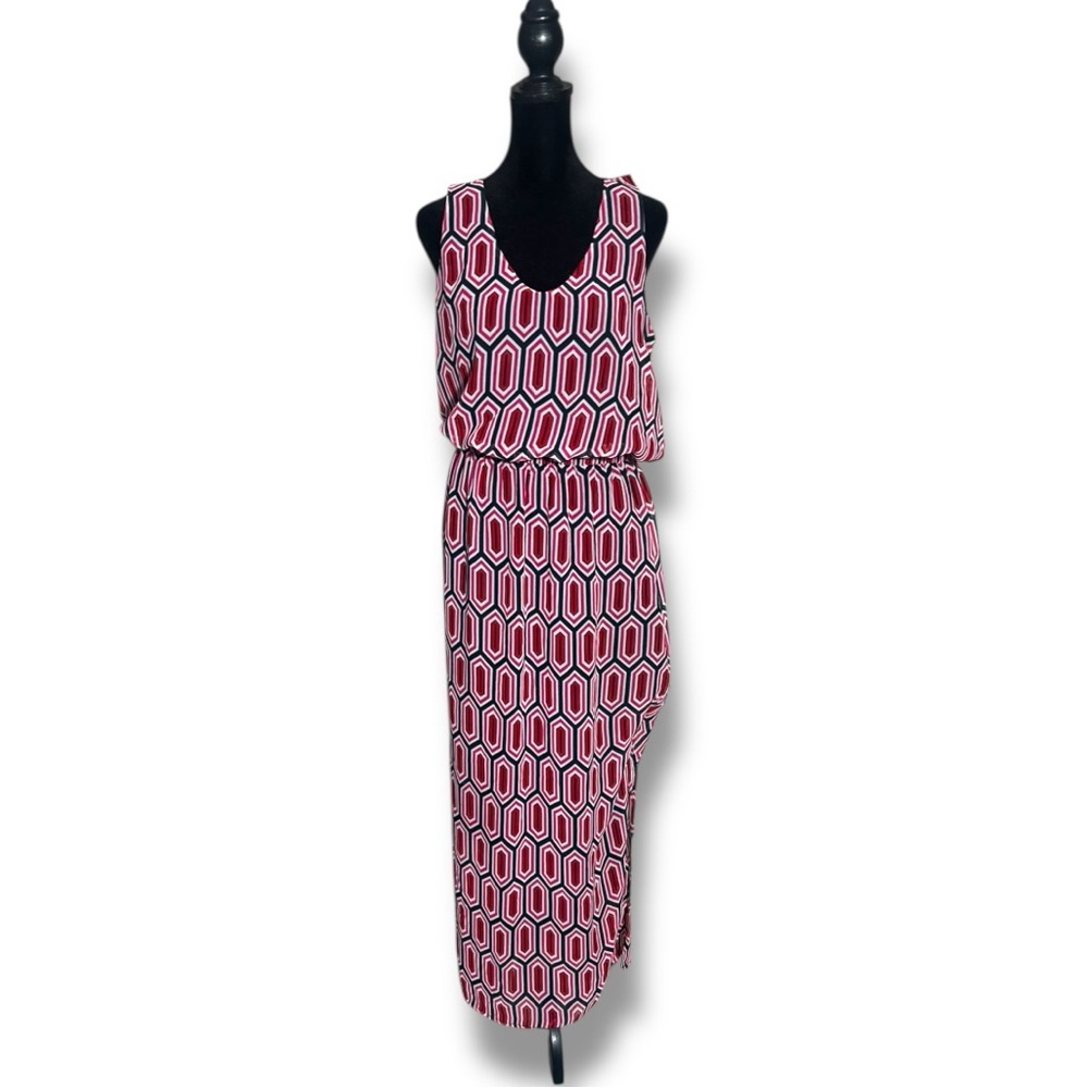 Banana Republic Red/White/Black Geometric Pattern Cutout Sleeveless Maxi Dress - Picture 1 of 16